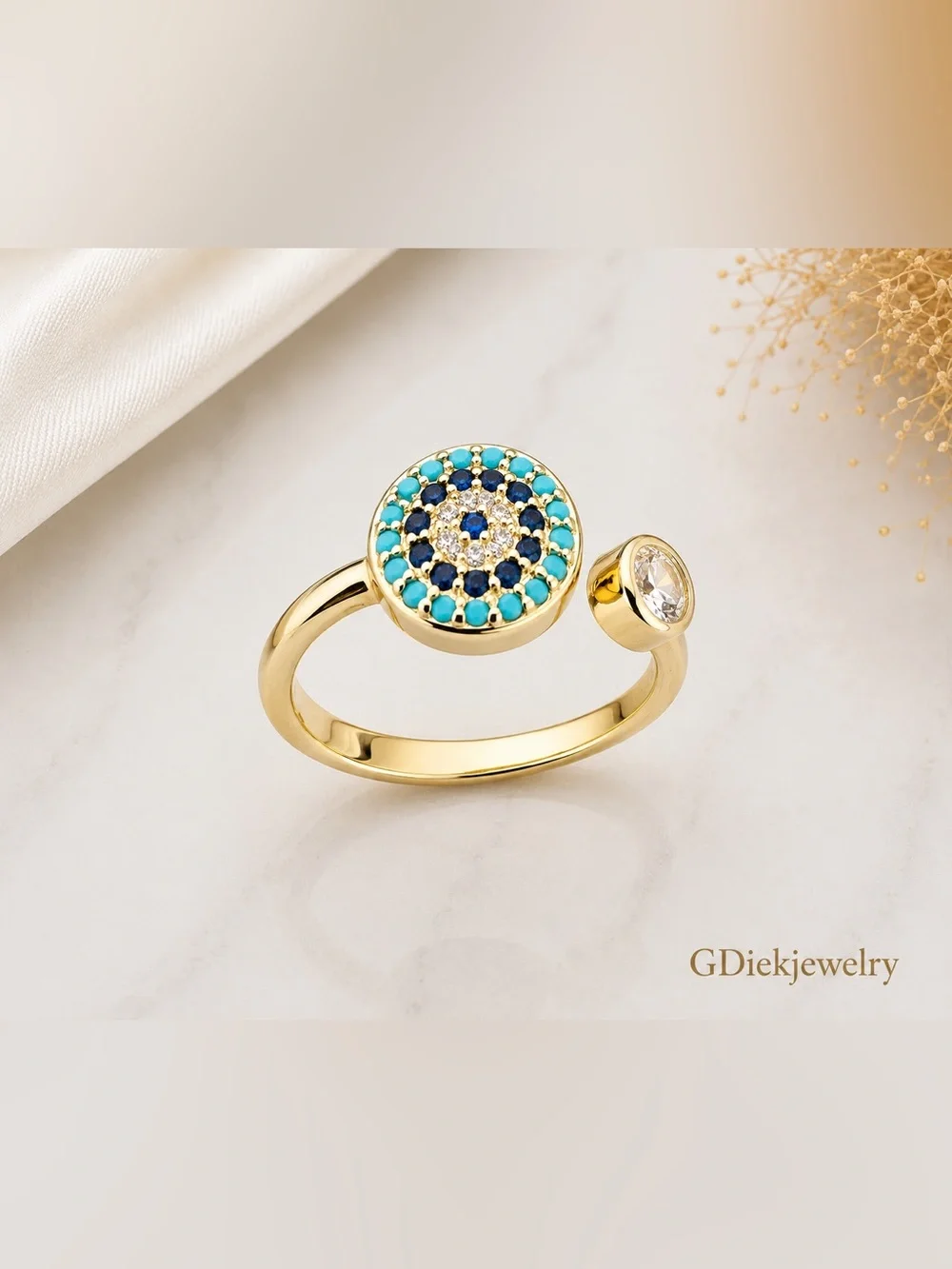 Goldfilled Turquoise & Navy Pave Open Ring